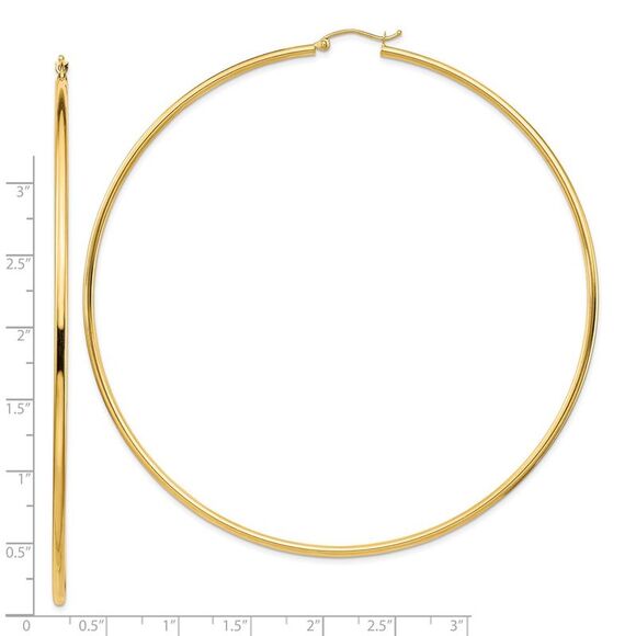 Kazi Luxury 14k Yellow Gold Polished 2x90mm Round Tube Hoop Earrings